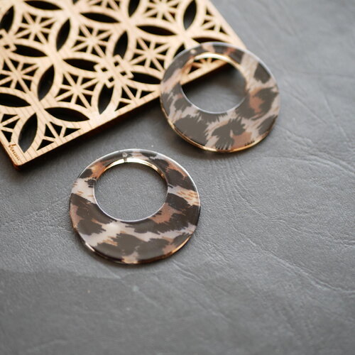X2 pendentif rond en acrylique léopard, breloque léopard abstrait, breloque acrylique double face, 42mm