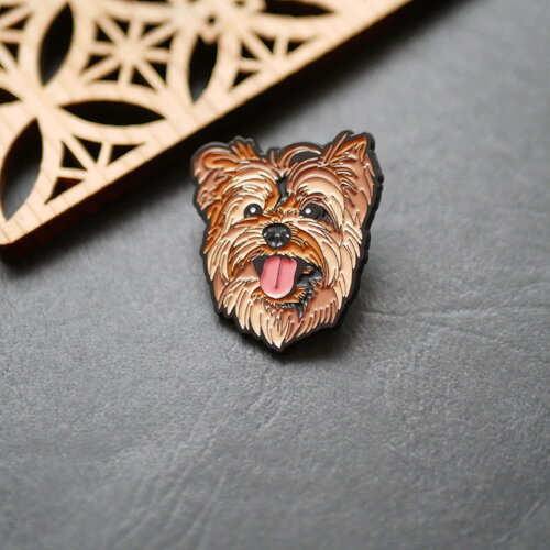 Pin's chien yorkshire terrier marron, pins à bouton des années 80, pin's amoureux des chiens yorkshire, 26x30mm