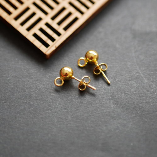 Boucles d'oreilles boules en acier inoxydable 201 doré, fourniture puces acier inoxydable 201, 7mm
