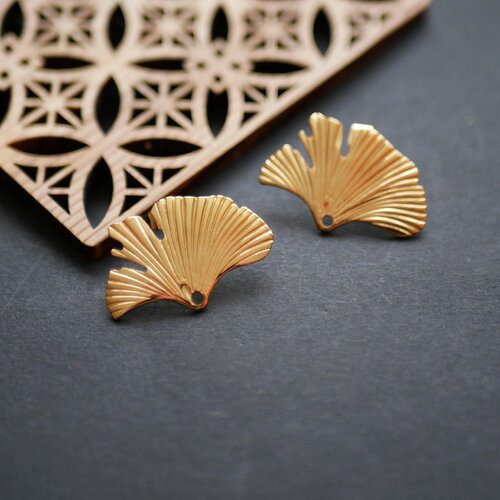 Boucles d'oreilles feuille de ginkgo en acier inoxydable 201 doré, fourniture puces d'oreilles, 20x33mm