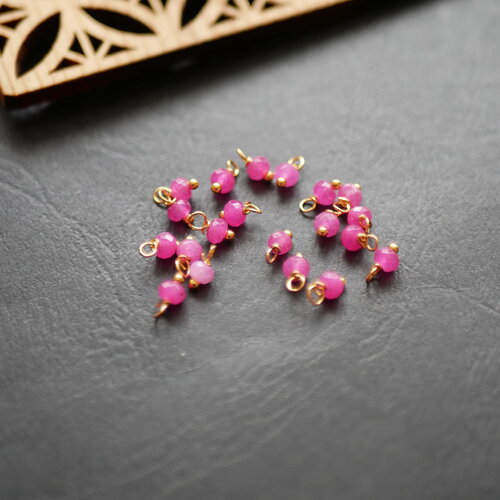 Petites perles de jade rose à facettes, breloques grelots doré, cloche zen, clochette pour chapelet rose, 4x8mm, 20 perles