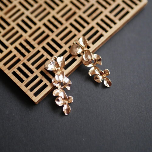 X2 pendentif fleur en laiton doré, perle grande fleur, grand pendentif fleur, 13x35mm