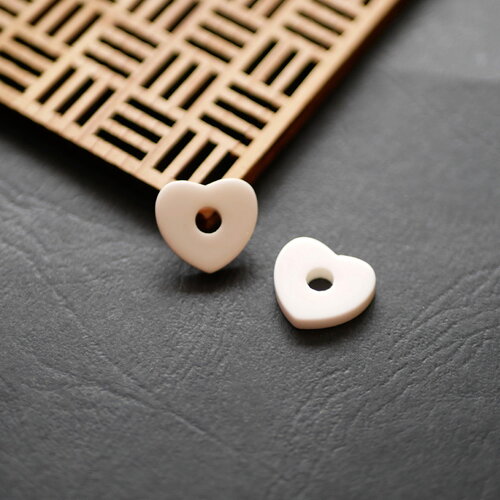 X2 perle en acrylique en forme de cœur blanc, perles pour créoles, petite perle coeur blanc, 15mm