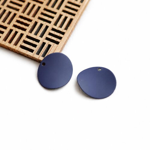 X2 breloque sequin ovale bleu foncé, pendentif ondulé bleu touché doux, 20x23mm