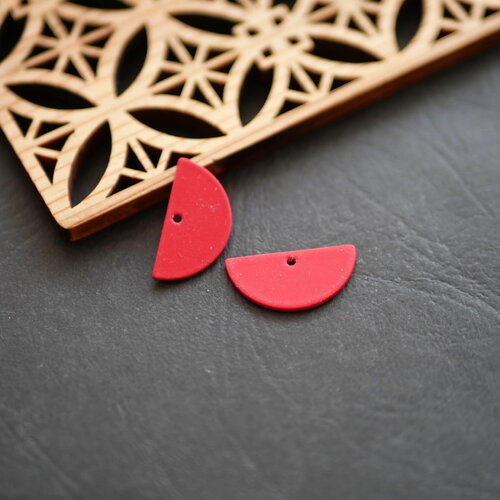 X2 pendentif demi lune rouge, boucles d'oreilles demi-cercle, pendentif éventail, 10x20mm
