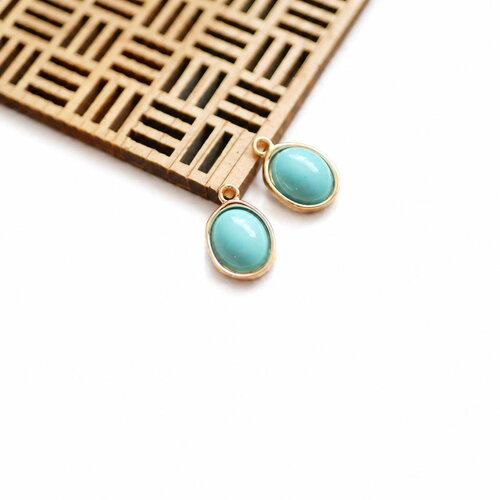 2 pendentifs cabochon turquoise 12x18mm, breloques ovales en acrylique, connecteurs dorés pour boucles d'oreilles, fournitures bijoux diy