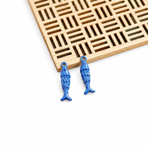 Pendentif sardine bleu émaillé 6x25mm. lot de 2 breloques poisson avec strass. fournitures bijoux diy mer été