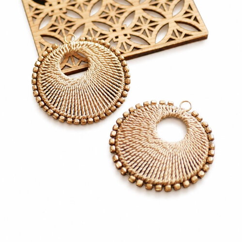 X2 pendentif rond en laiton doré et coton doré et blanc, fourniture pour boucles d'oreilles rondes, pendentif plastron rond, 50mm
