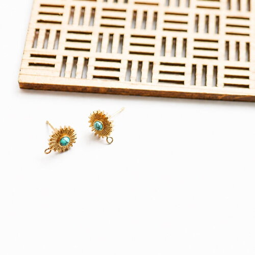 Boucles d'oreilles soleil en acier inoxydable 201 doré et bleu, puces d'oreilles fleur en acier inox, 10mm