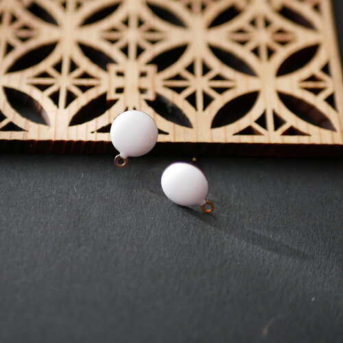 Boucles d'oreilles rondes en émail blanc et acier inoxydable 304 doré, fournitures de boucles d'oreilles, 10x12mm