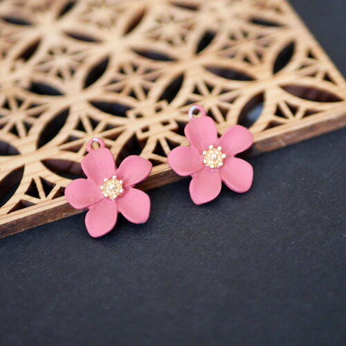 2 pendentifs en forme de grande fleur rose poudré,fourniture pour bijoux en forme de fleur,breloque fleur vintage,couleur vieux rose,25x30mm
