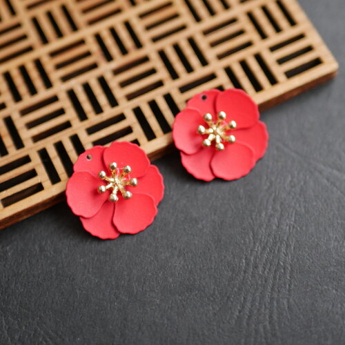 Pendentifs en forme de grande fleur coquelicot rouge. fourniture pour bijoux en forme de fleur. breloque fleur vintage,20mm. 2 pcs