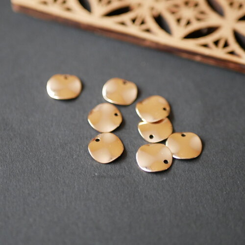 8 petits pendentifs ronds dorés 11mm, breloques ondulés en métal doré pour bijoux faits main
