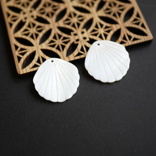 X2 pendentif coquillage naturel blanc, breloque en nacre blanche, pendentifs gravés en coquillage d'eau douce, perle de mariage blanche,30mm