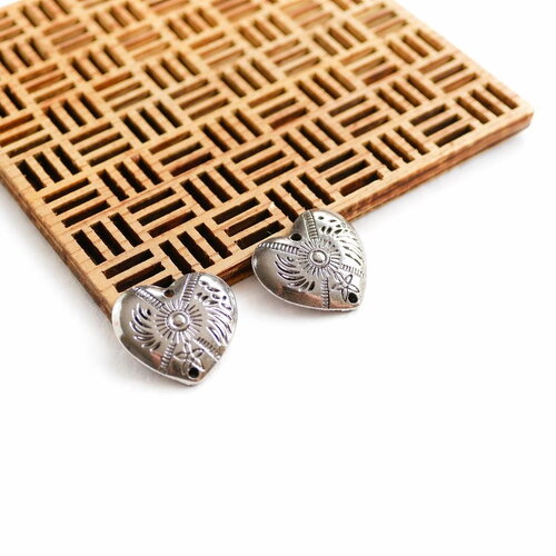 2 connecteurs cœur argenté 20mm, breloques cœur métal, trou 2mm. pendentifs bijoux