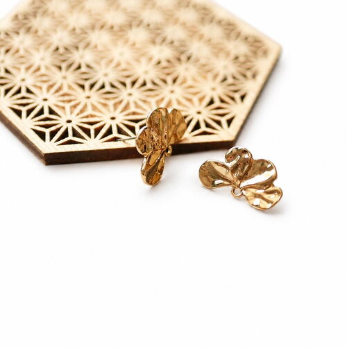 Boucles d'oreilles feuille doré, puces d'oreilles, fourniture pour boucles d'oreilles, 13x25mm, 1 paire