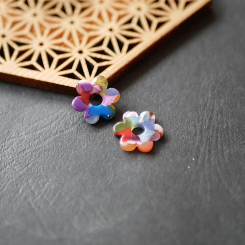 2 perles en acrylique colorée en forme de fleur, perles pour créoles, petite perle anneau fleur multicolore, 15mm