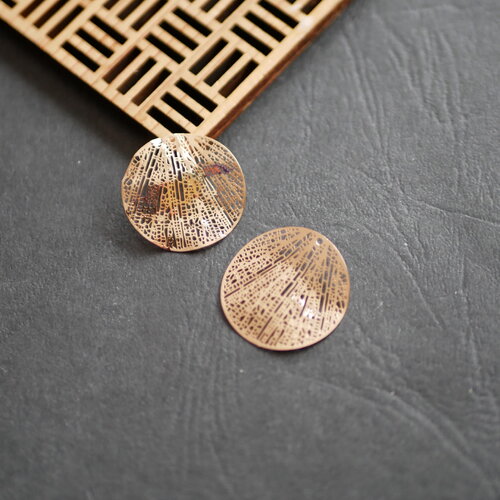 X2 pendentif rond filigrane en laiton doré. connecteurs pour bijoux, fournitures diy, 22mm