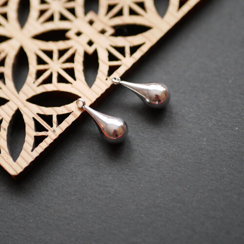 X2 pendentif goutte en acier inoxydable 304 argenté,fourniture bijou en acier inoxydable 304,breloque en forme de larme. 8x18mm