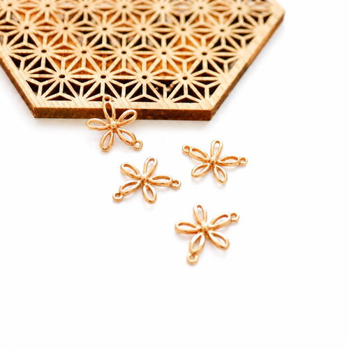 X4 connecteur à motifs fleurs , breloques en forme de fleur doré, fabrication de bijoux 15x20mm
