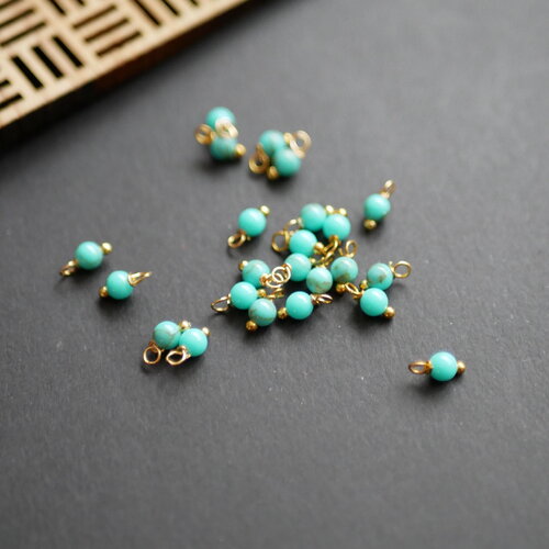 10 perles rondes jaspe impérial bleu turquoise doré 4x8mm