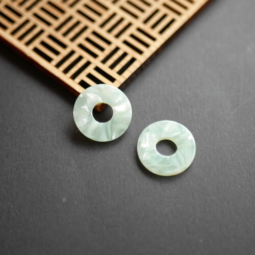 2 perles donuts en acrylique vert menthe, perles pour créoles, petite perle anneau vert eau, 20mm