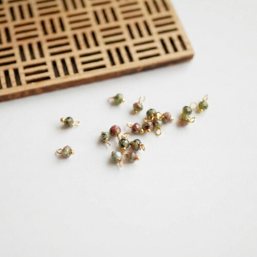 Perles facettées jade vert 4x8mm. 20 pcs. breloques grelots dorés cloche zen, bijoux méditation.