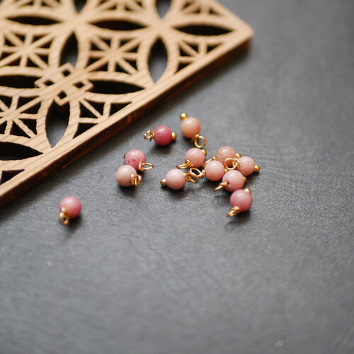 X20 perles pierres de gemme de rhodochrosite pour bijoux, grelot chapelet rose, 4x8mm, breloques doré