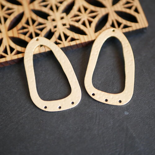 X2 connecteur triangle ovale en laiton doré mat, connecteur martelé, pendentif géométrique doré, 25x44mm