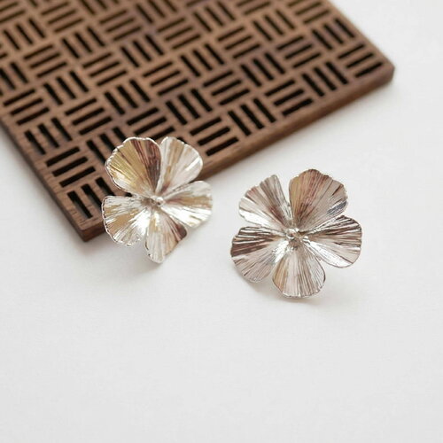 Boucles d'oreilles à fleurs argenté, grandes puces d'oreilles, accessoire de boucle d'oreille, 28mm, 1 paire