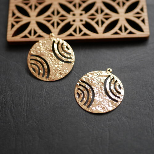 X2 pendentif rond ajouré en laiton doré, pendentif rond doré, pour fabrication de bijoux, 30x33mm