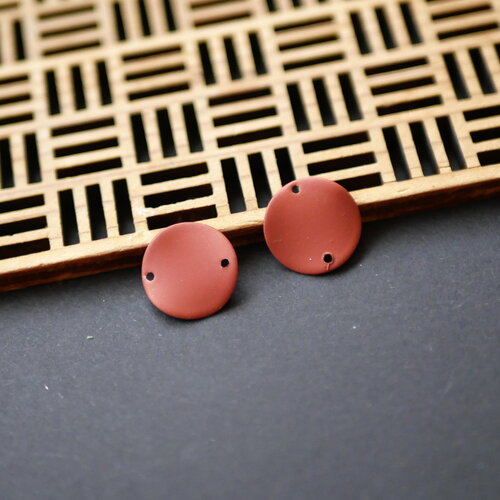 Connecteurs disques en métal terre cuite mat. breloques rondes 13mm à 2 trous. apprêts orange brûlé  pour création bijoux. 2 pcs