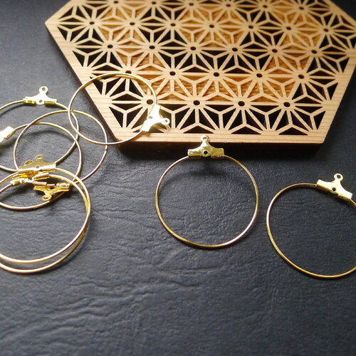 24 créoles anneaux ronds doré 25mm. boucles d'oreilles rondes, clous d'oreilles, fournitures pour fabrication de boucles d'oreilles