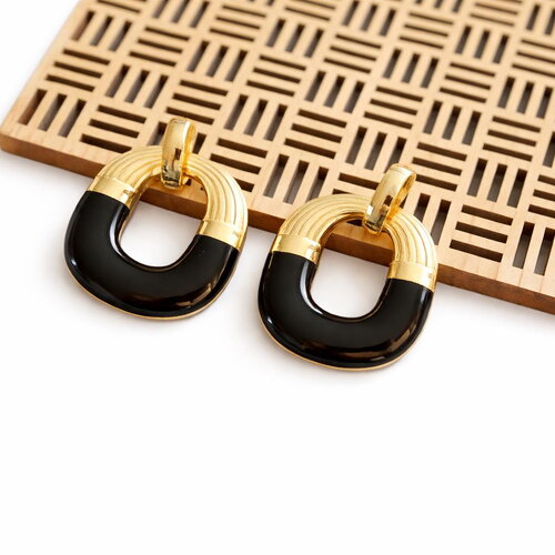 X2 pendentif carré doré en émail noir, style art déco, perle émaillé doré et noir, 26x35mm