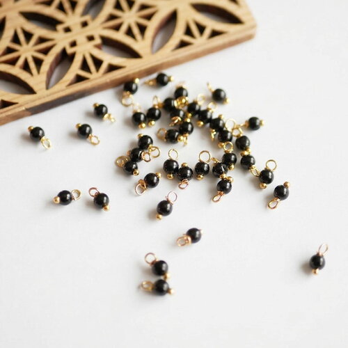 Breloques grelots noir intense et doré. perles de verre 4x8 mm. apprêts chic pour création de bijoux et boucles d’oreilles. 40 pièces