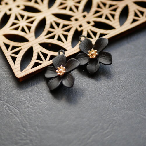 2 pendentifs en forme de grande fleur noir, fourniture pour bijoux en forme de fleur, breloque fleur vintage,couleur noir,25x30mm