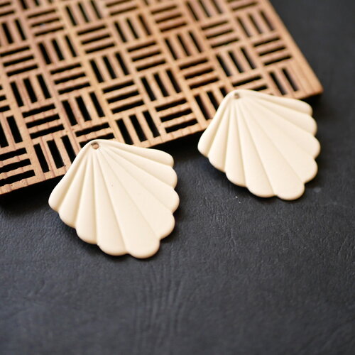 X2 pendentif en forme de feuille, breloque éventail blanc, pendentif effet rayé, breloque effet doux, 34x36mm