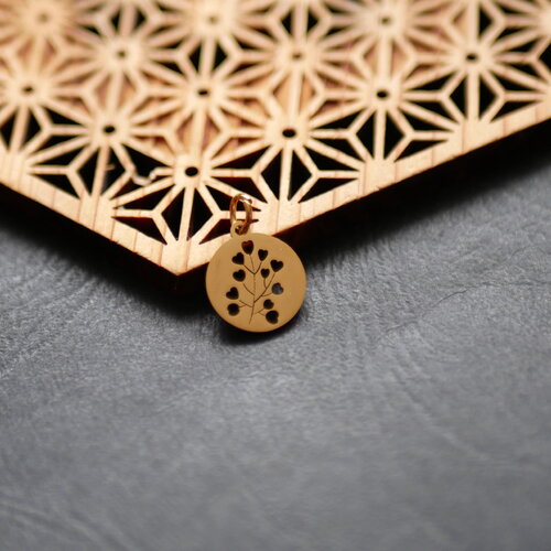 Breloque médaillon feuille de ginkgo en acier inoxydable 304,médaillon pour boucle d'oreille ou collier en acier, motif feuille doré,11x13mm