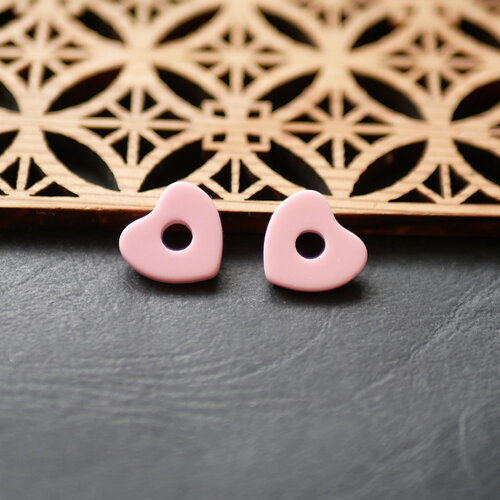 X2 perle en acrylique en forme de cœur rose, perles pour créoles, petite perle coeur rose, 15mm