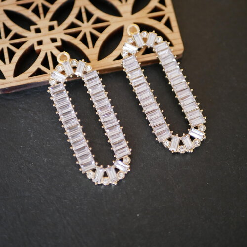 X2 pendentif ovale en verre transparent et doré 18x50mm, pendentif vintage pour bijoux