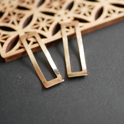 X2 pendentif rectangle en laiton brut doré, plaque de laiton brut strié, connecteur en laiton brut, 11x44mm