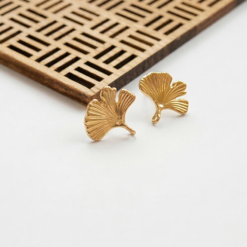 Boucles d'oreilles feuille de ginkgo en acier inoxydable 304 doré, puces d'oreilles, fourniture pour création de boucles d’oreilles, 15mm