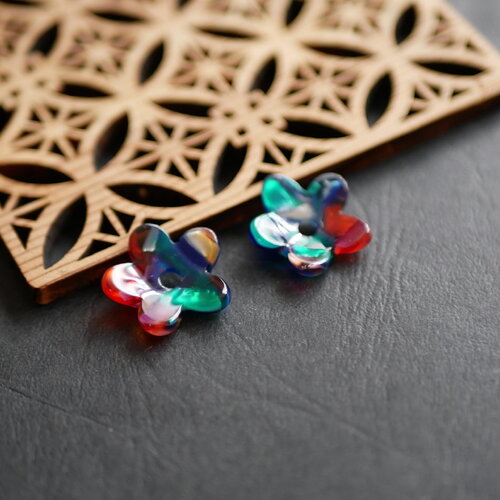2 perles fleur multicolore 20mm. acrylique coloré. perles pour créoles ou bijoux diy. petite perle anneau fleur multicolore