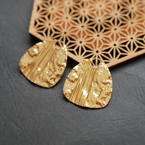 Lot de 2 pendentifs triangles en acier inoxydable 304. style art déco doré, forme éventail, 31x33mm