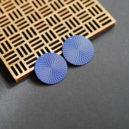2 pendentifs ronds texturés bleu 25mm, breloques à relief en métal pour bijoux faits main