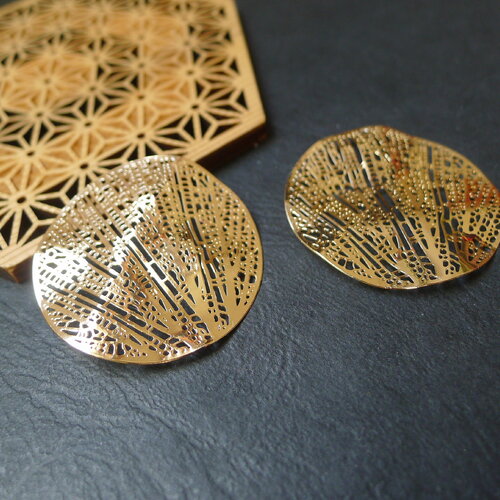 X2 pendentif rond filigrane en laiton doré. connecteurs pour bijoux, fournitures diy, 38mm