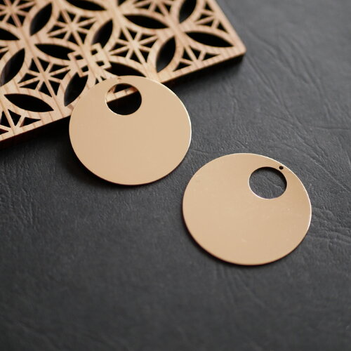 X2 pendentif rond doré, grand médaillon rond doré, 36mm. fourniture pour bijoux doré
