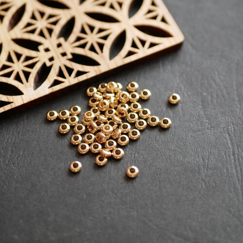 50 petites perles rondelles intercalaires en laiton brut doré, perles de 2x4mm