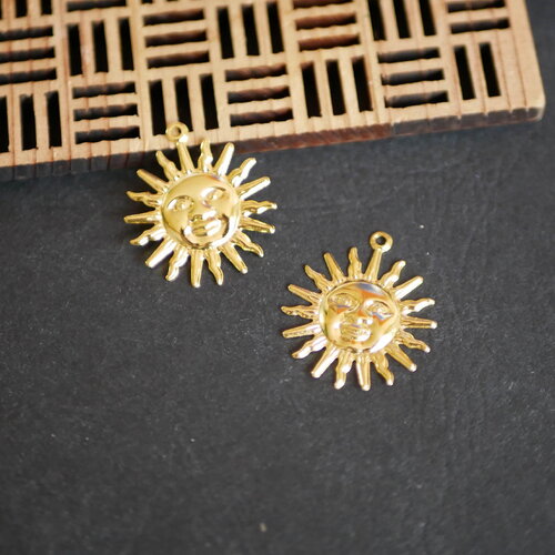 X2 breloque soleil en laiton doré, breloques soleil pour bracelet,pendentif visage, 22x25mm