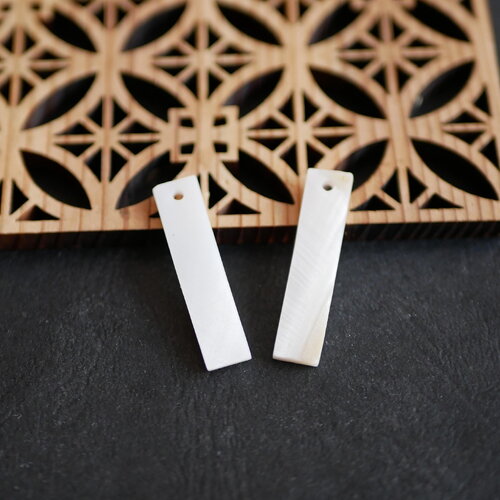 X2 pendentif rectangle coquillage naturel blanc, breloque rectangle en nacre blanche, pendentifs en coquillage d'eau douce, 7x30mm